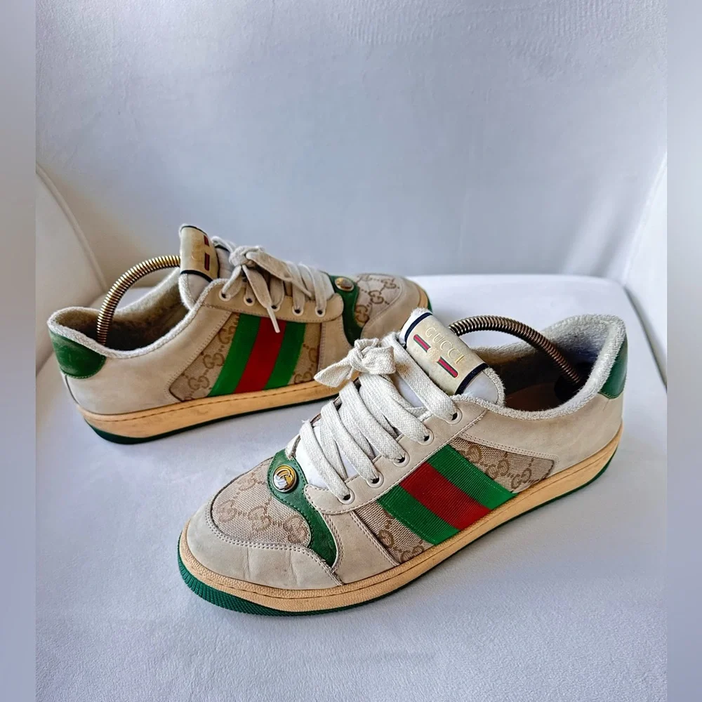 Gucci Green and Cream Vintage Sneakers size US 8.5 IT 42